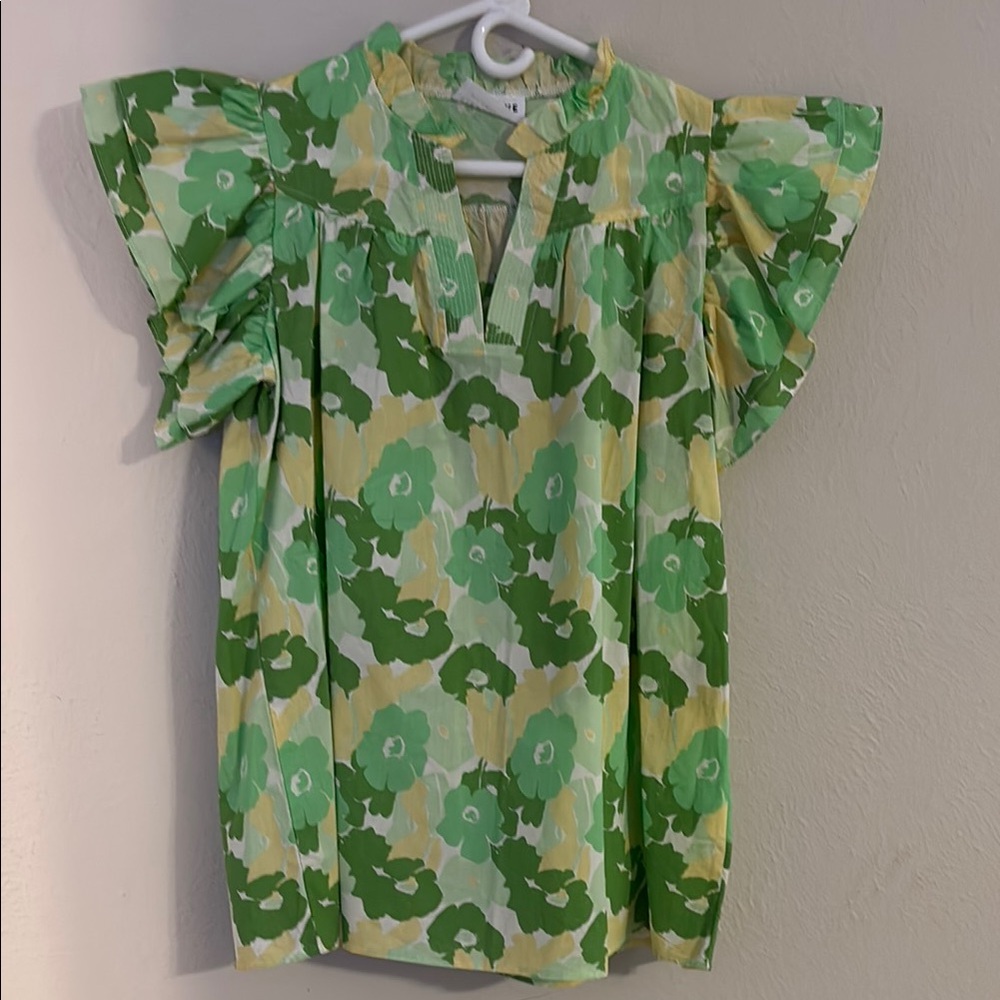 Floral Green and Yellow Women's Top